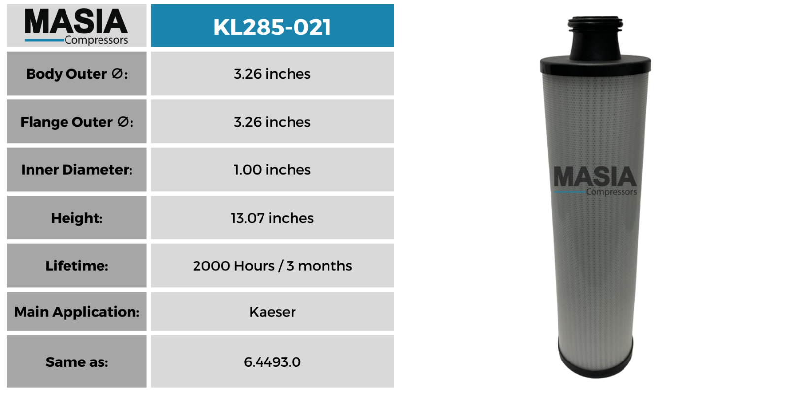 6.4493.0 Kaeser Oil Filter - Fits in CSD 60 thru CSD-100S and SFC-45 thru SFC75S