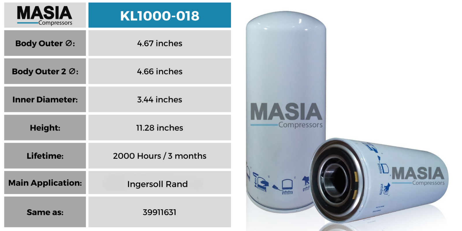 39911631 Oil Filter - Fits in SSR Compressors (36758613, 36897346, 39796982)