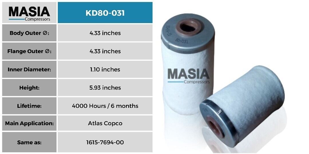 2911-0054-00 Atlas Copco Separator - Fabricado nos EUA - 4000 horas de trabalho