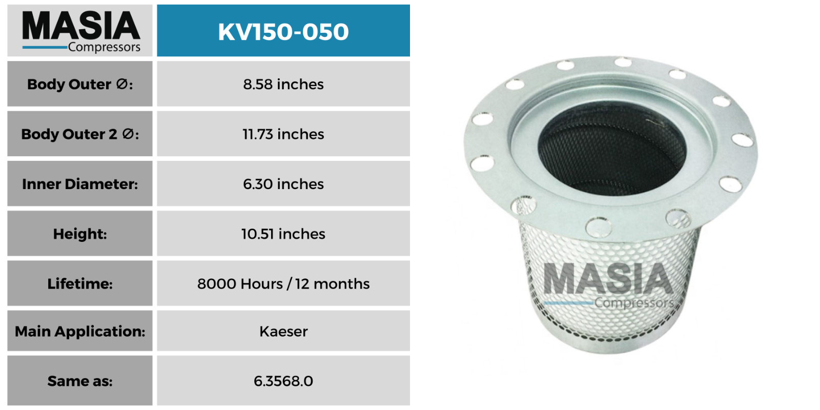 6.3569.0 Kaeser Air/Oil Separator (Also works as: 6.3568.0, 6.4010.4, 6.4569.0)