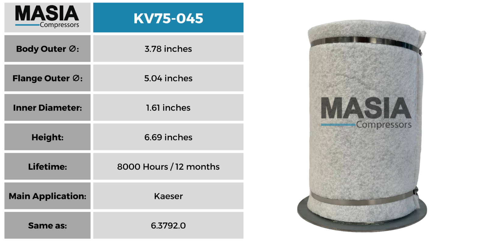 6.3792.0 Air/Oil Separator (Fits in SK15 thru SK20) - Same as: 6.3672.1 6.3672.2