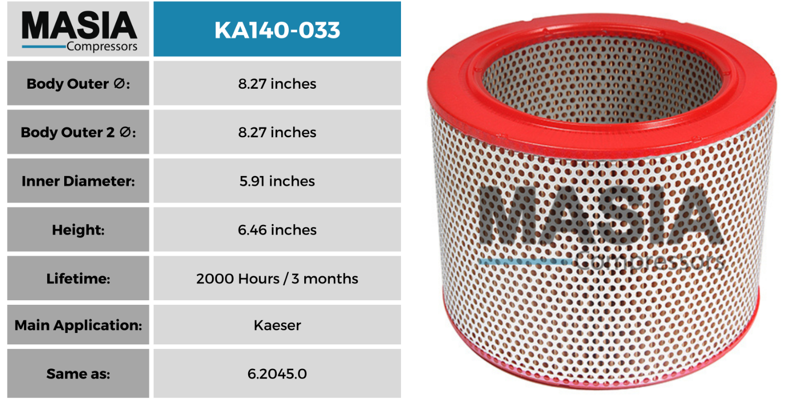 1801029 Dvp Air Filter - Made In Usa - 2000 Working Hours