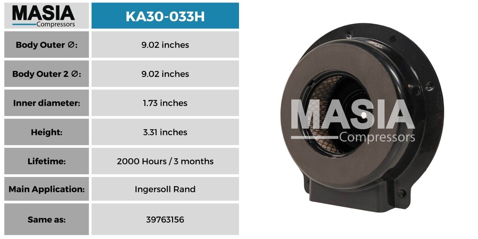 39763156 Filtro de aire Ingersoll Rand