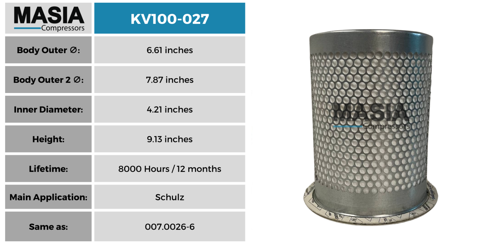 007.0026-6 Schulz Air/Oil Separator - 8000 Hours (021.0009-1, 021.0128-0)