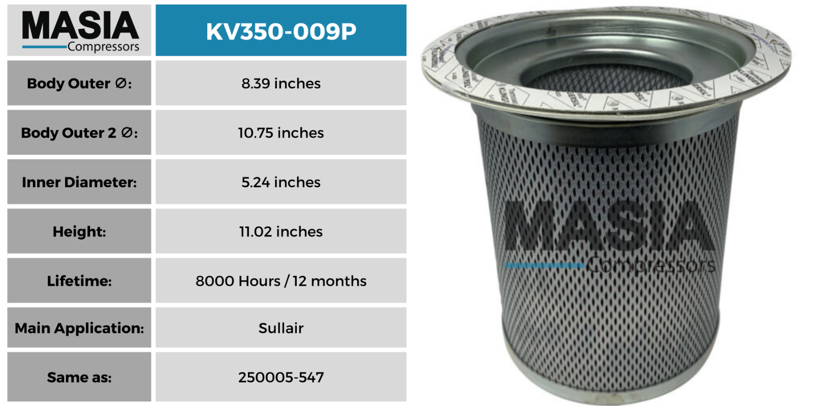 S138D0299 Separador de aire/aceite United Air Filter - Fabricado en EE. UU. - Igual que: S138D1368