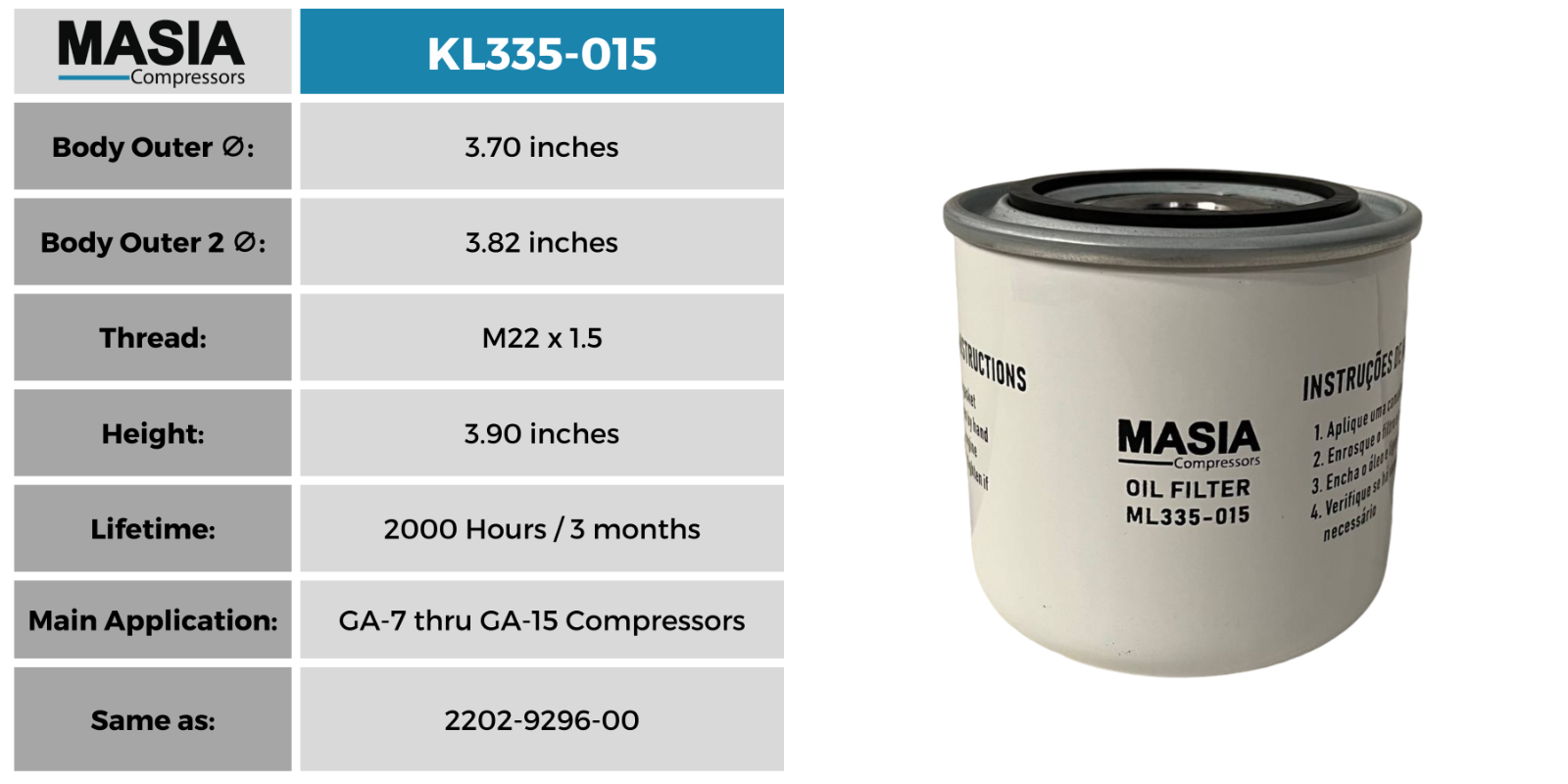 6.3462.0, 6.3462.1 Kaeser Oil Filter. (Fits in SM7.5 - SM15 and SK10 - SK20)