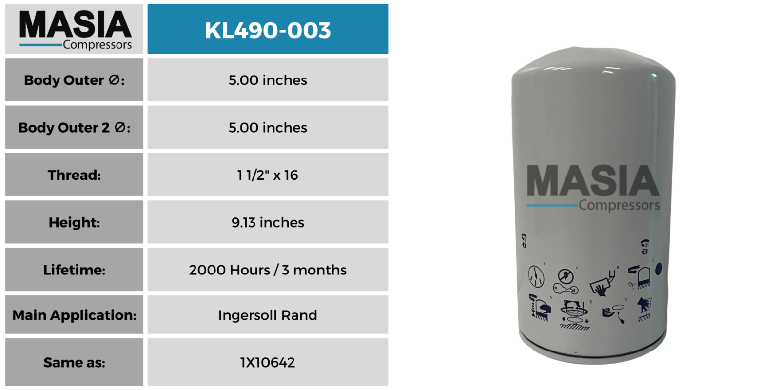 67773499 Ingersoll Rand Oil Filter 2000 Working Hours - Same as: 59438838