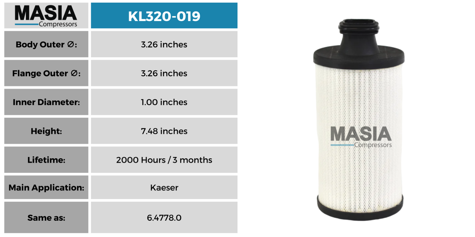 6.4778.0 Kaeser Oil Filter - Fits in ASD 25 thru ASD-40S and SFC-30 Compressors