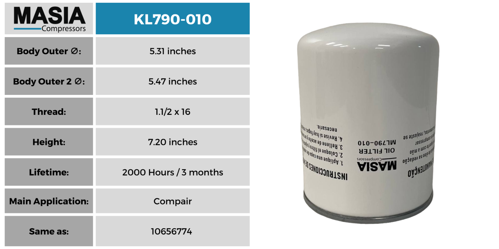 WD1374 Eaton Compressor Oil Filter - Same as: FILTER022 - 2000 Working Hours