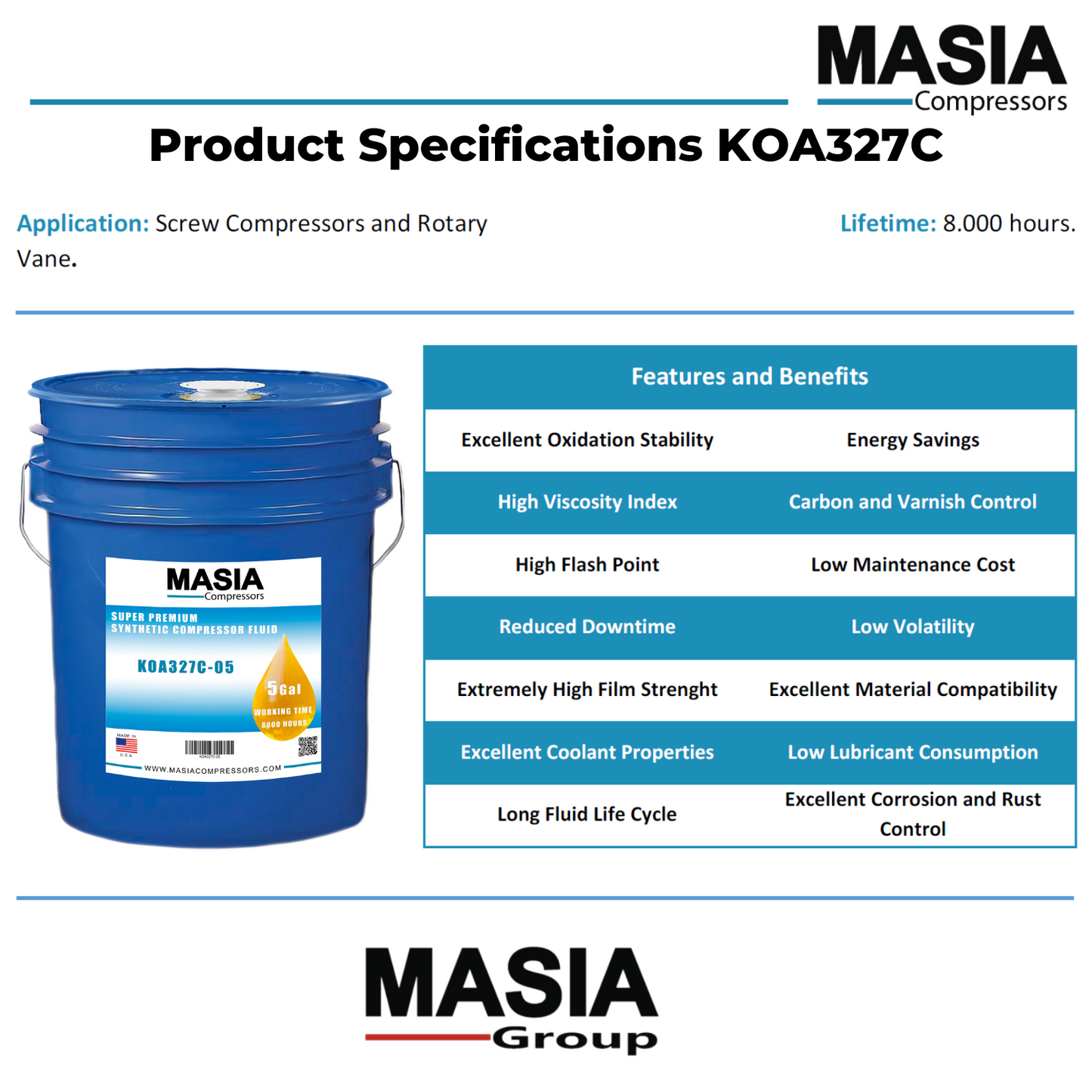Sigma 8000 S-320 Lubricant for Compressor Compatible with Kaeser - 5 gal