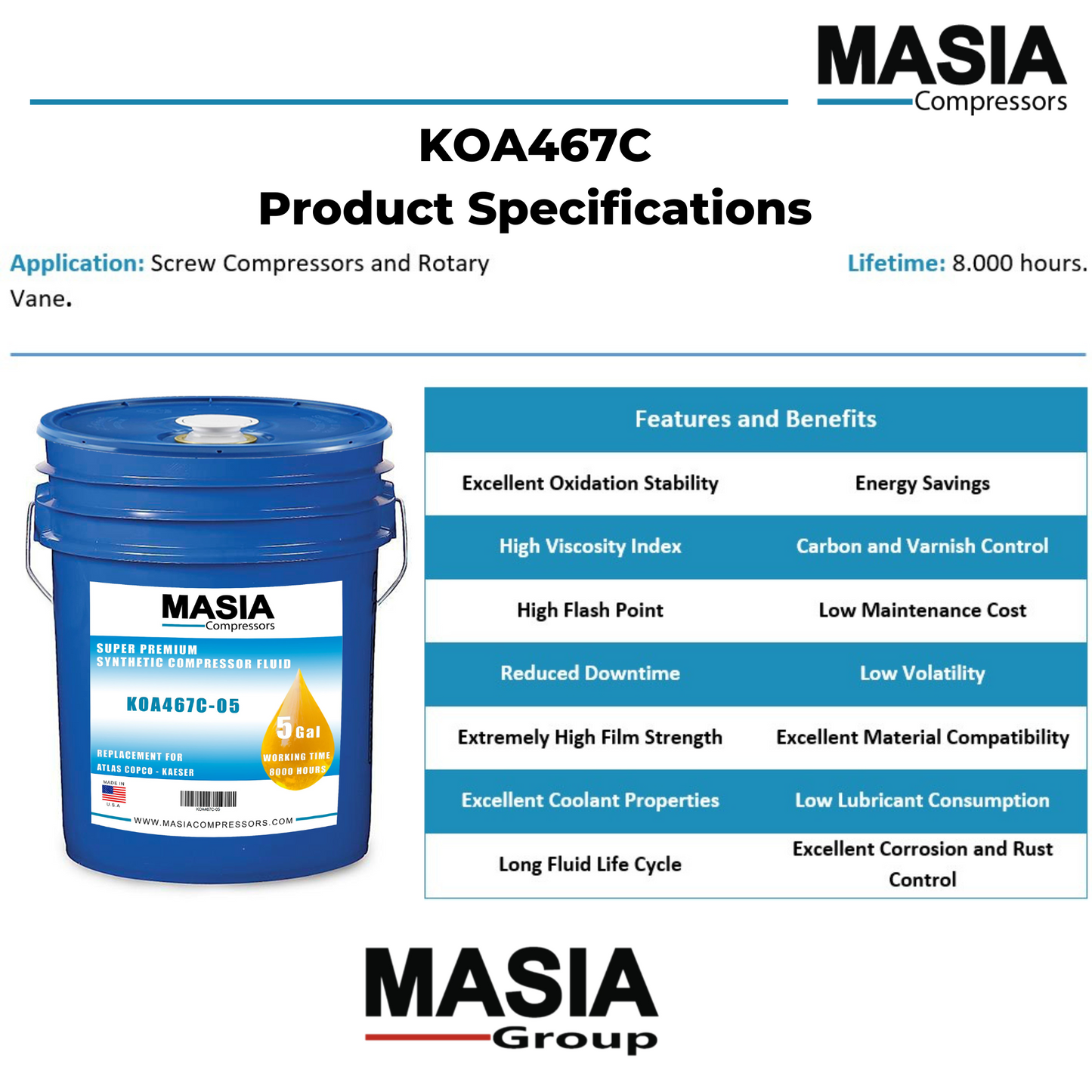 1310-2550-10 Lubricant for Compressor Compatible with Atlas Copco - 6 gal