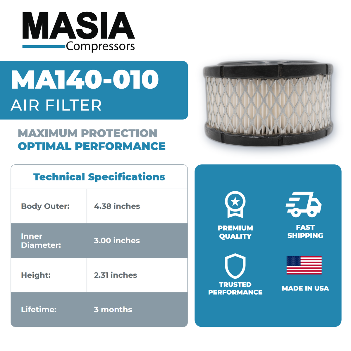 007.0118-0 Air Filter Compatible with Schulz Compressor