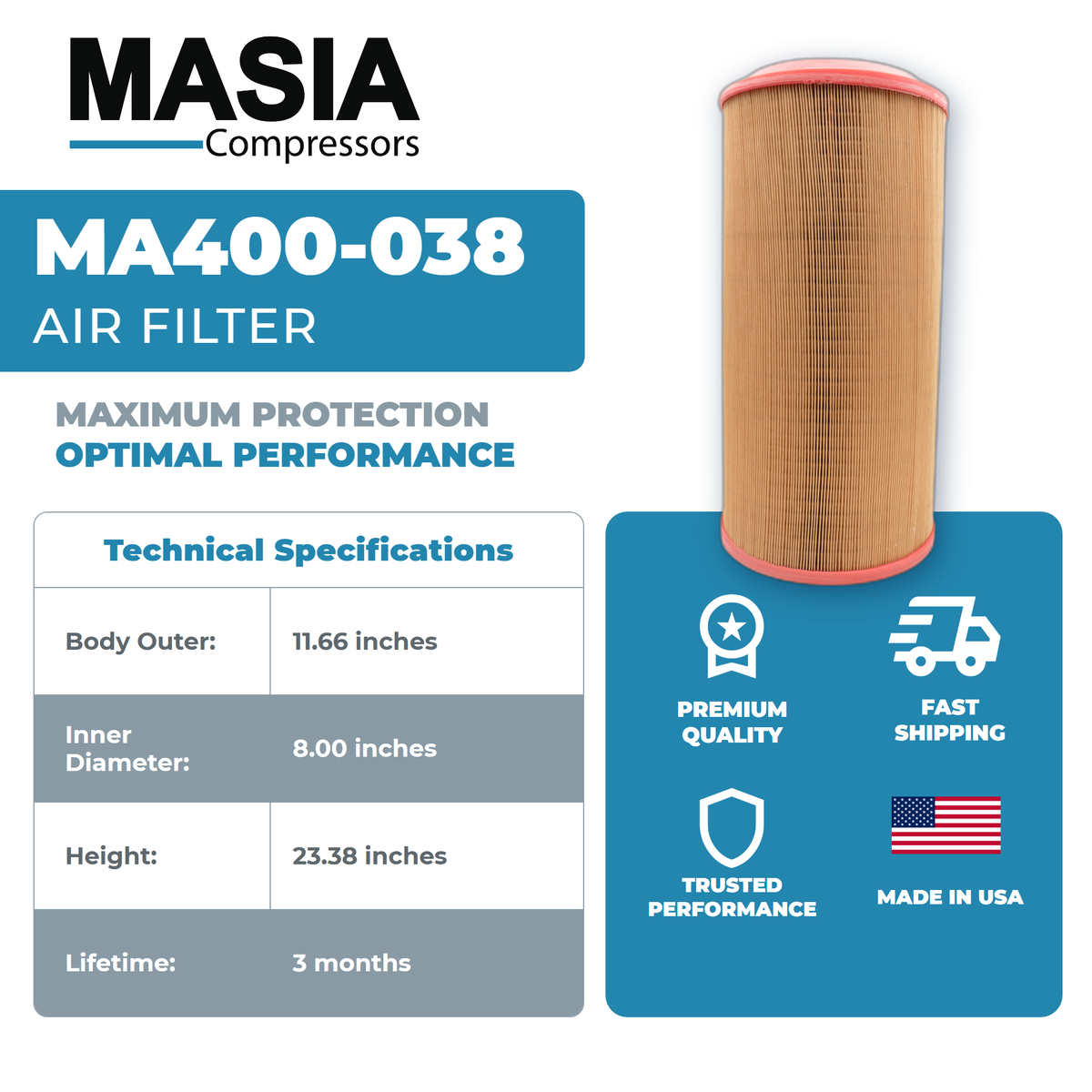 01900522 0082 Air Filter Compatible with Sullivan Palatek
