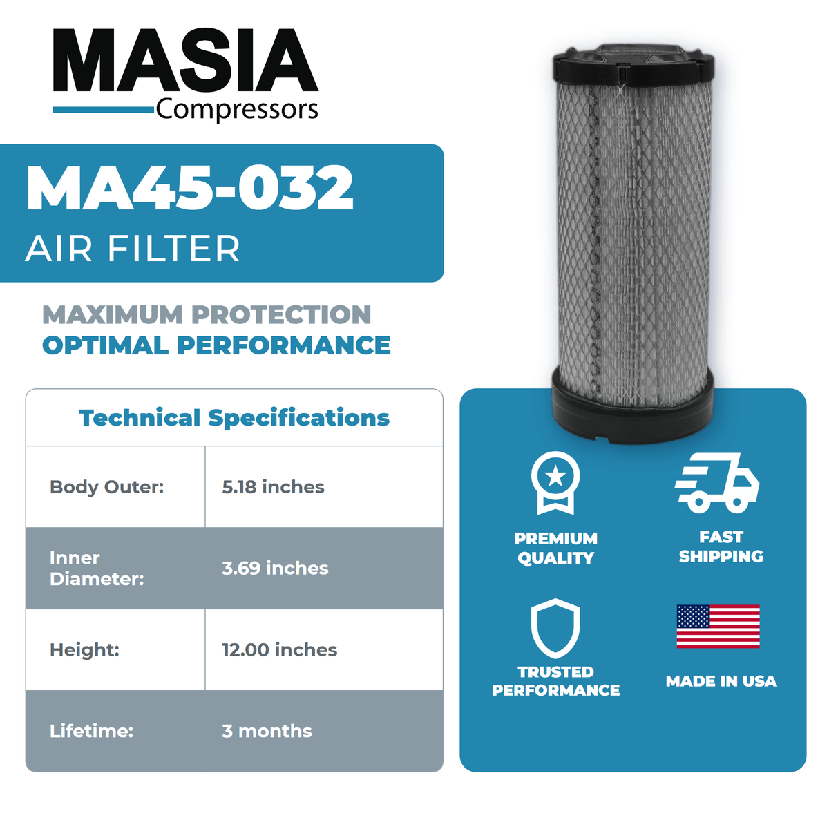00521-075SP Air Filter Compatible with Sullivan Palatek