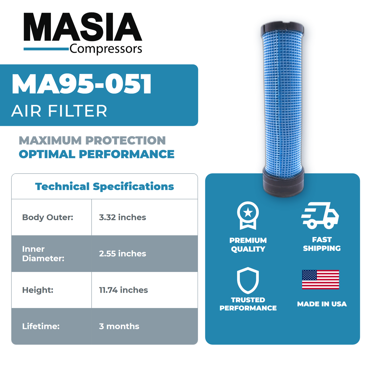 00521-060S Air Filter Compatible with Sullivan Palatek