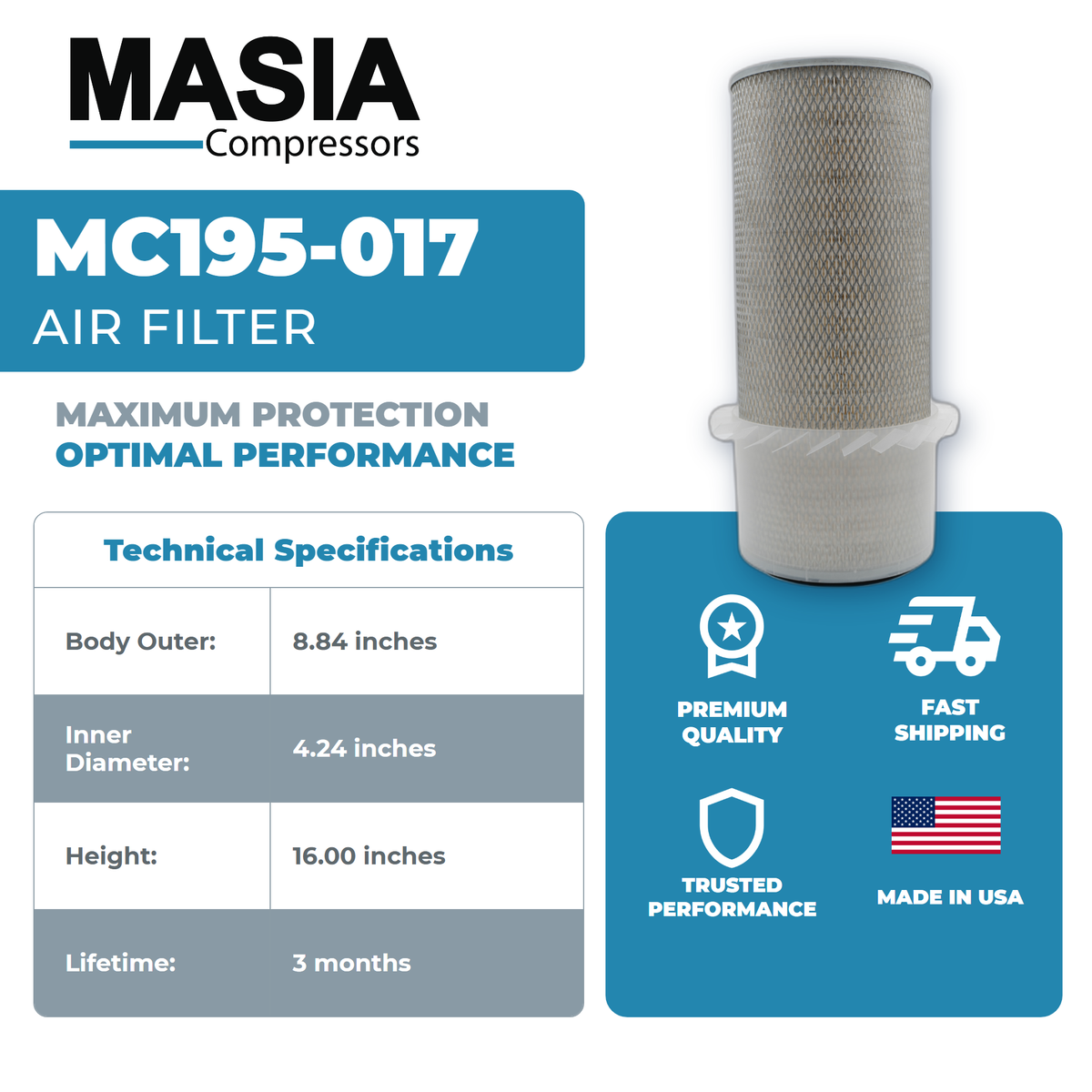 01900522 0026 Air Filter Compatible with Sullivan Palatek