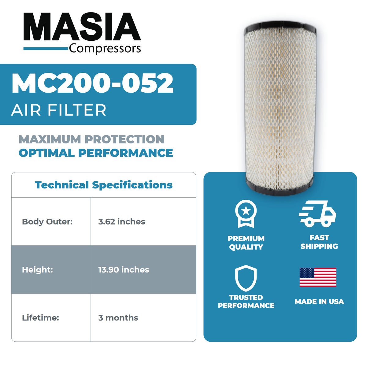 00521-082 Air Filter Compatible with Sullivan Palatek
