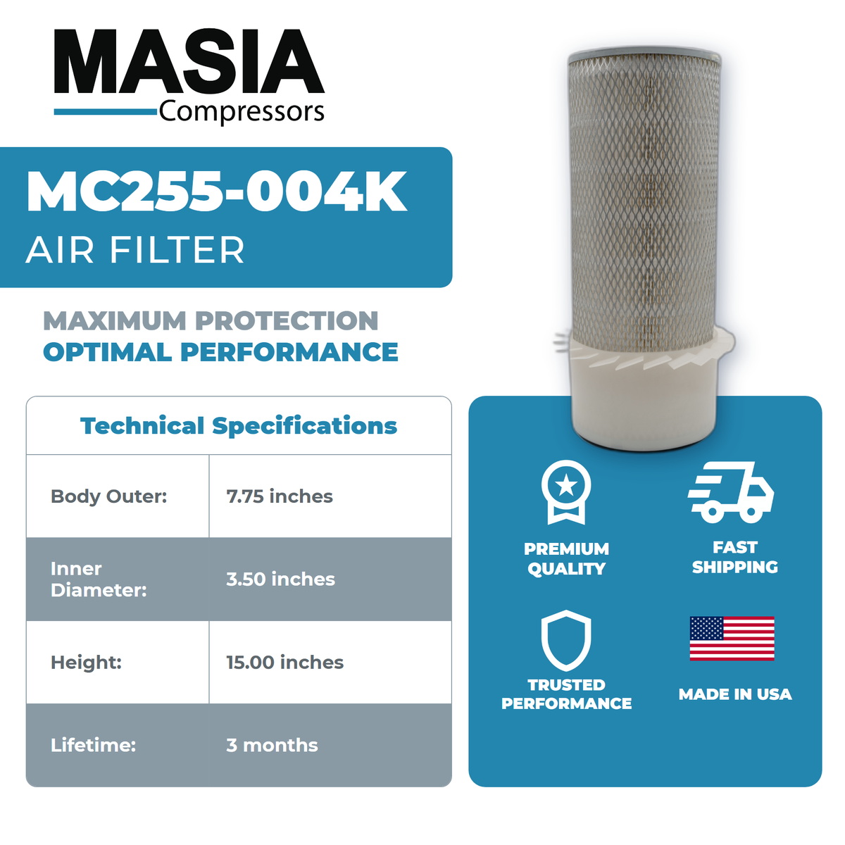 01900522 0008 Air Filter Compatible with Sullivan Palatek