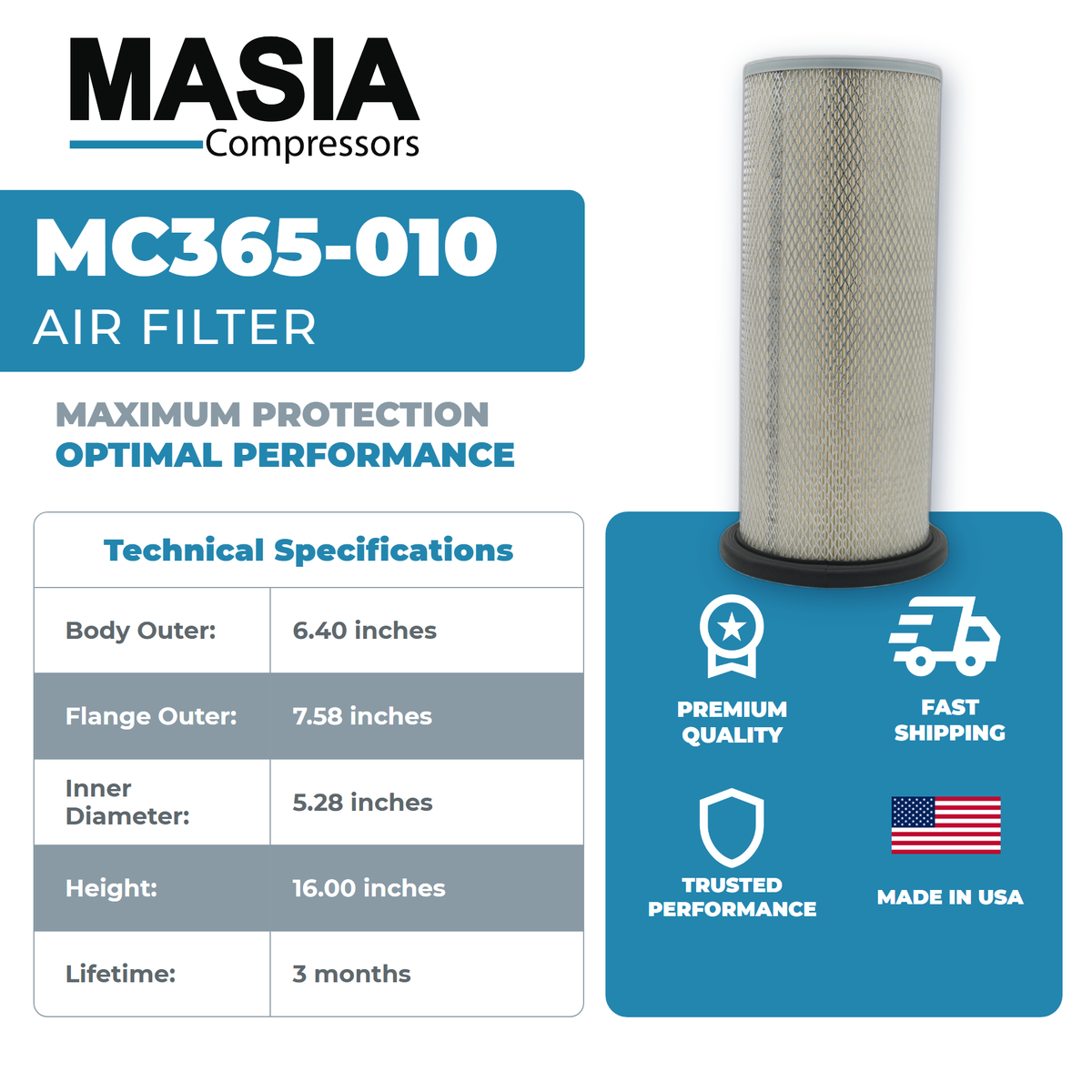 01900522 0019 Air Filter Compatible with Sullivan Palatek