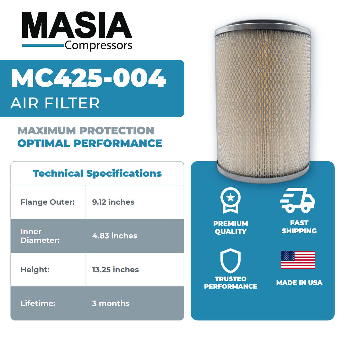 01900522 0009 Air Filter Compatible with Sullivan Palatek