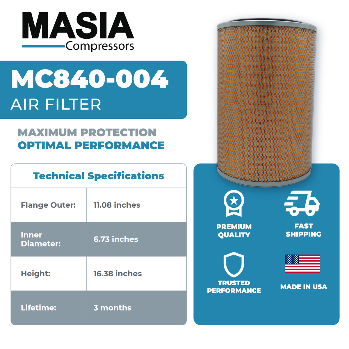 01900522 0018 Air Filter Compatible with Sullivan Palatek