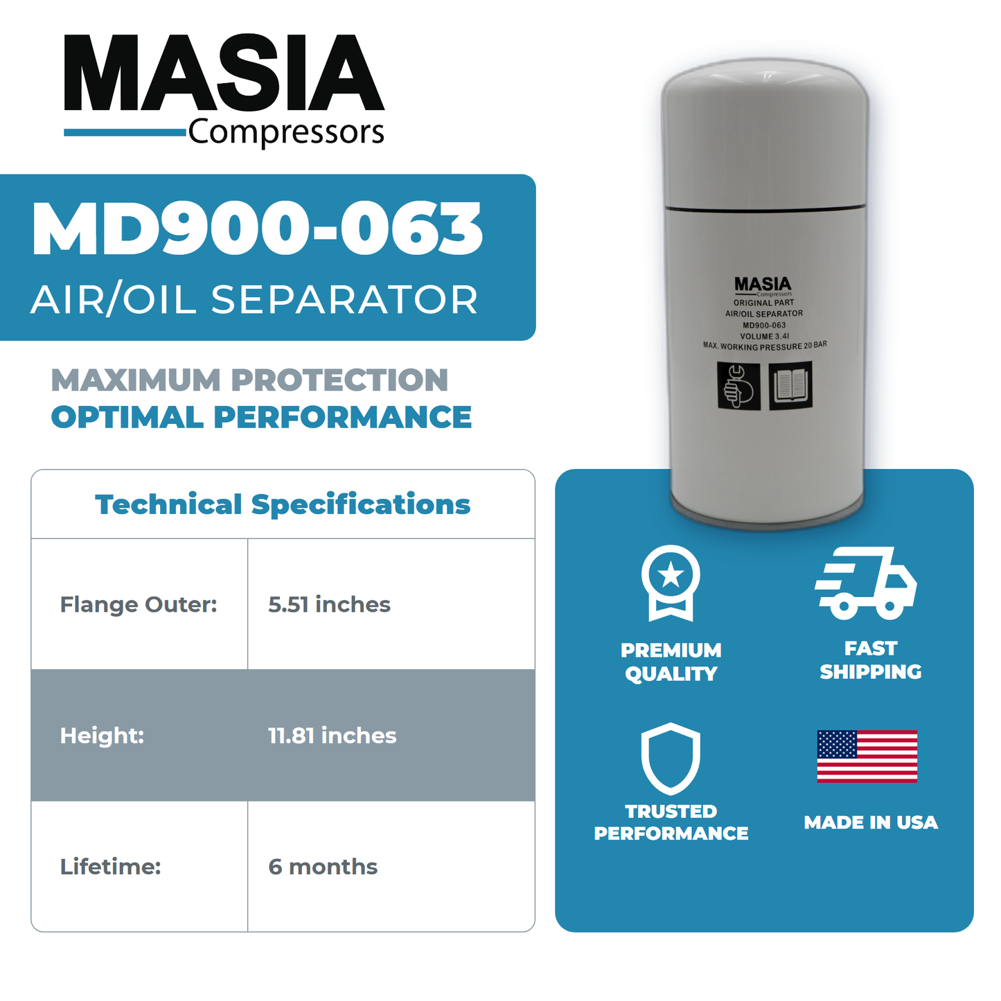 Kit de filtro GA-22 FF VSD Atlas Copco: 1613-8720-00, 2903-7526-00, 1625-4811-00