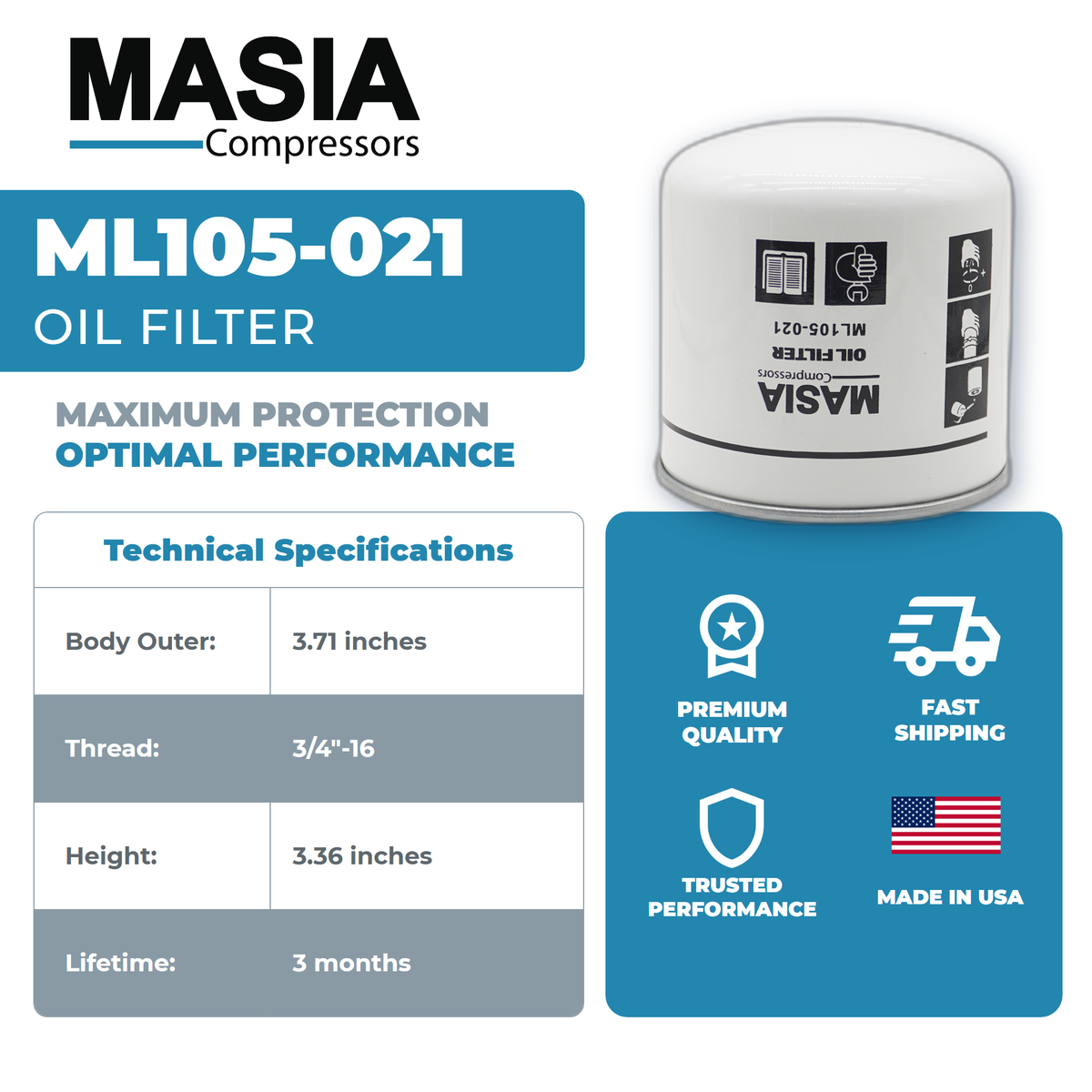 007.0177-0 Oil Filter Compatible with Schulz Compressor