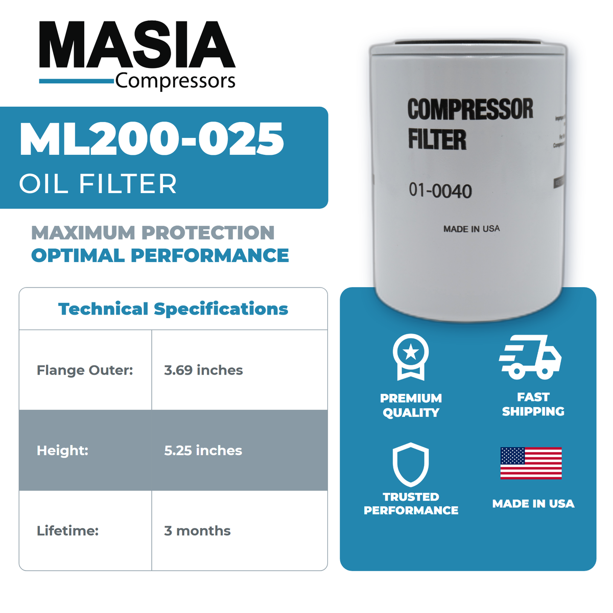 00520-012 Oil Filter Compatible with Sullivan Palatek