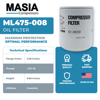 01900520 0016 Oil Filter Compatible with Sullivan Palatek