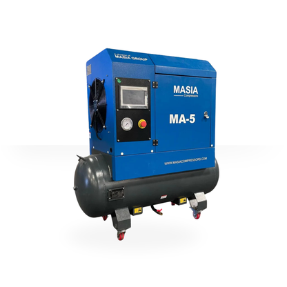Compresor de tornillo rotativo VSD de 7,5 HP, 220 V, monofásico, 22 CFM con tanque de 26 galones