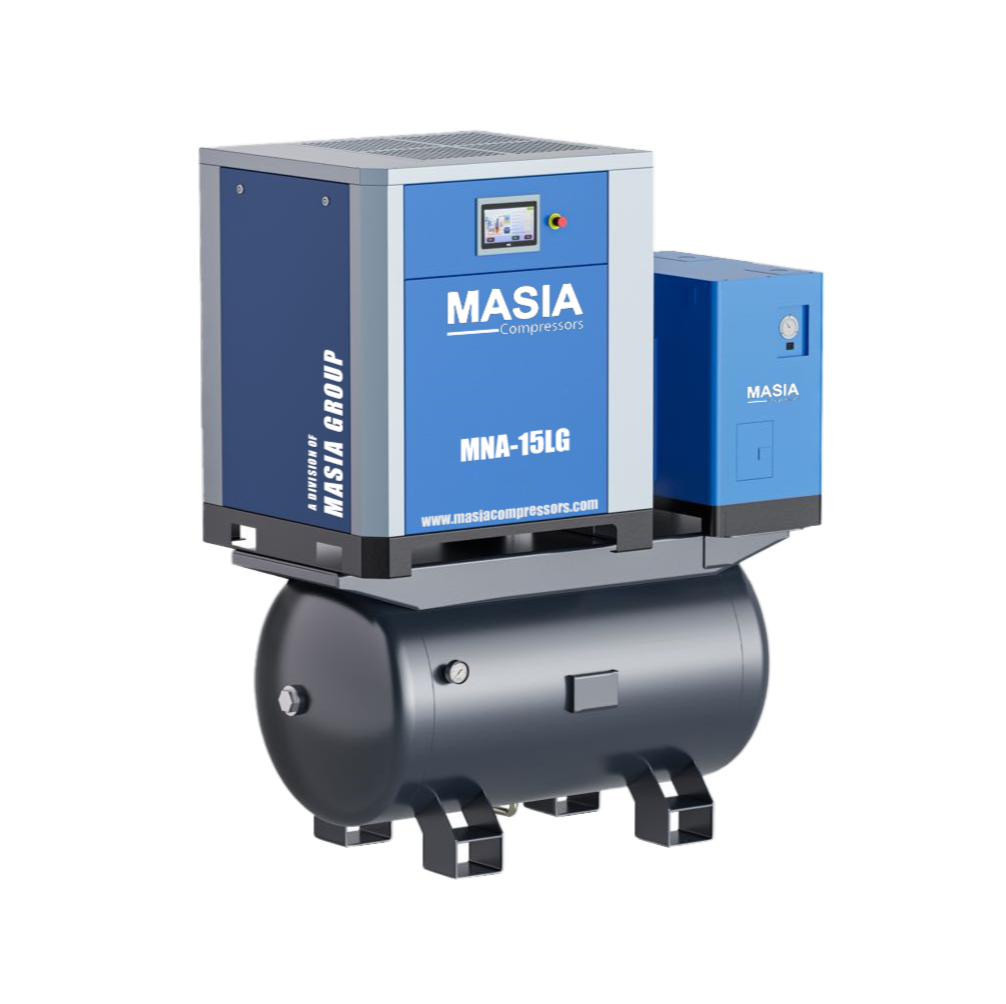 Masia VSD Screw Air Compressor 20 HP Direct Drive Integrated Dryer and Air Tank