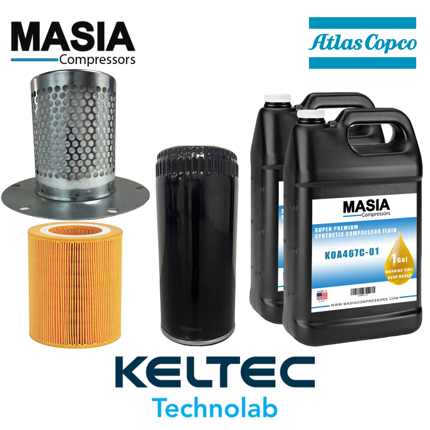 Kit de servicio Atlas Copco GA-15: 1613-8720-00, 1613-6105-00, 1613-7502-00 y lubricante