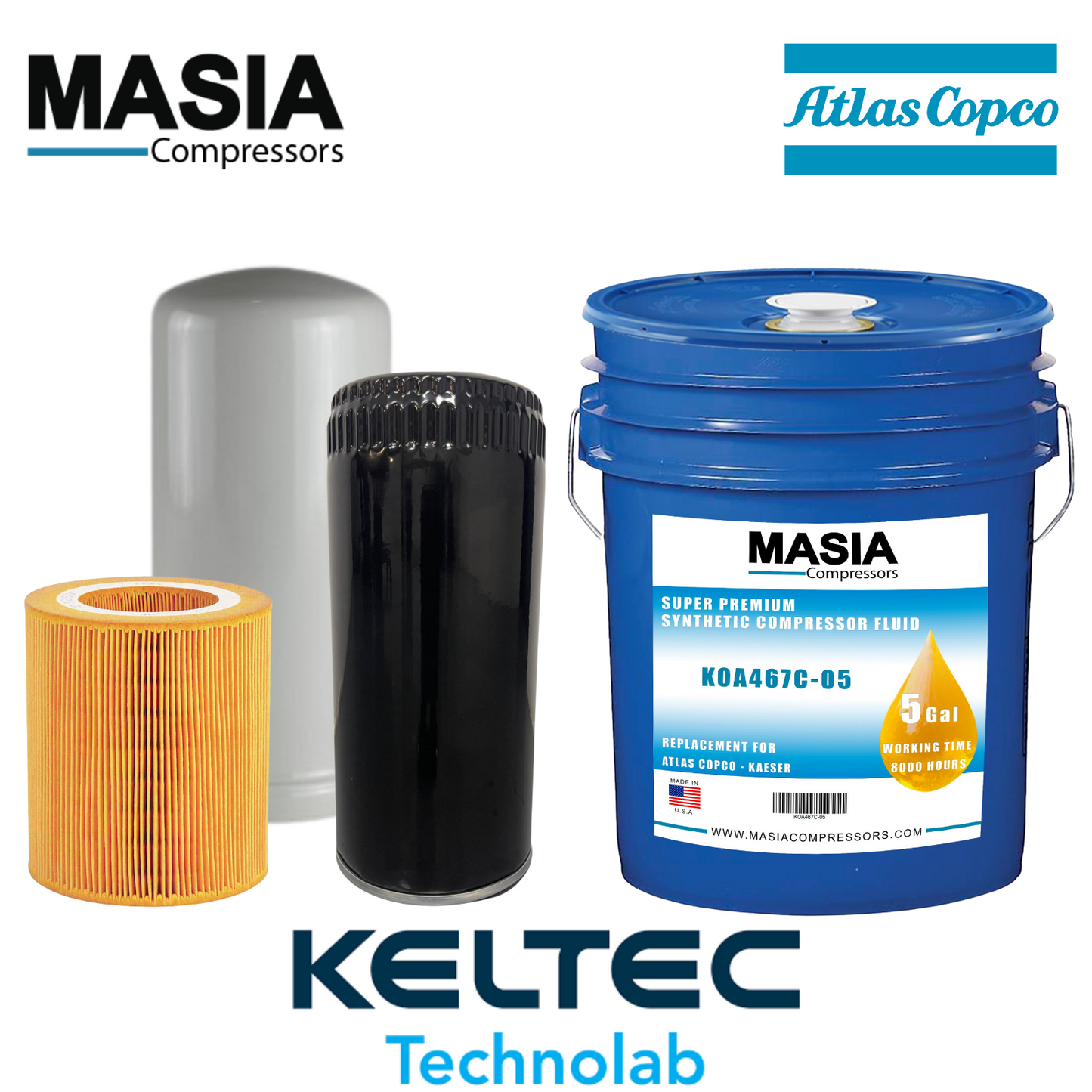 Kit de servicio GA-18FF VSD Atlas Copco de 8000 horas: incluye filtros y lubricante