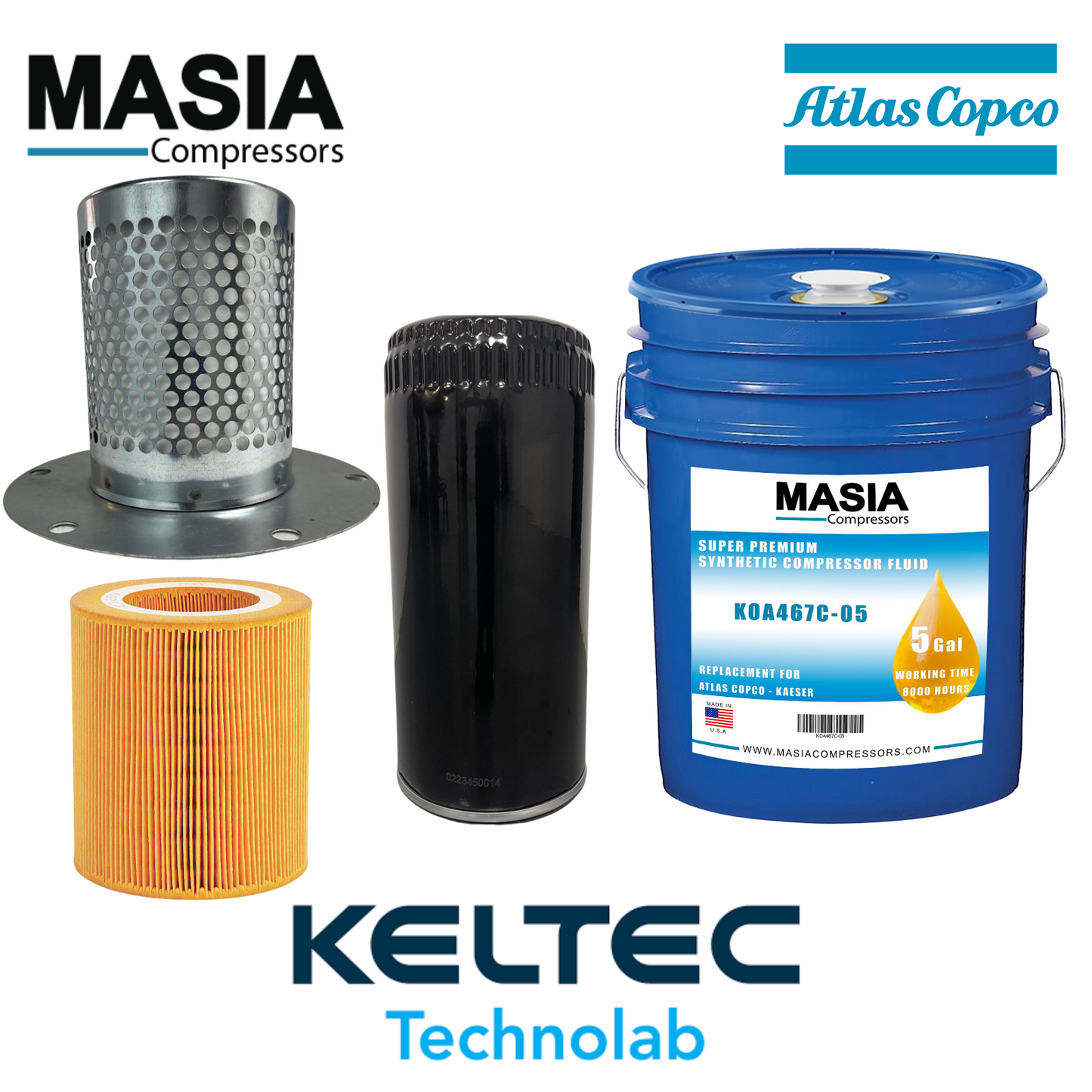 Kit de servicio Atlas Copco GA-15: 1613-8720-00, 1613-6105-00, 1613-7502-00 y lubricante