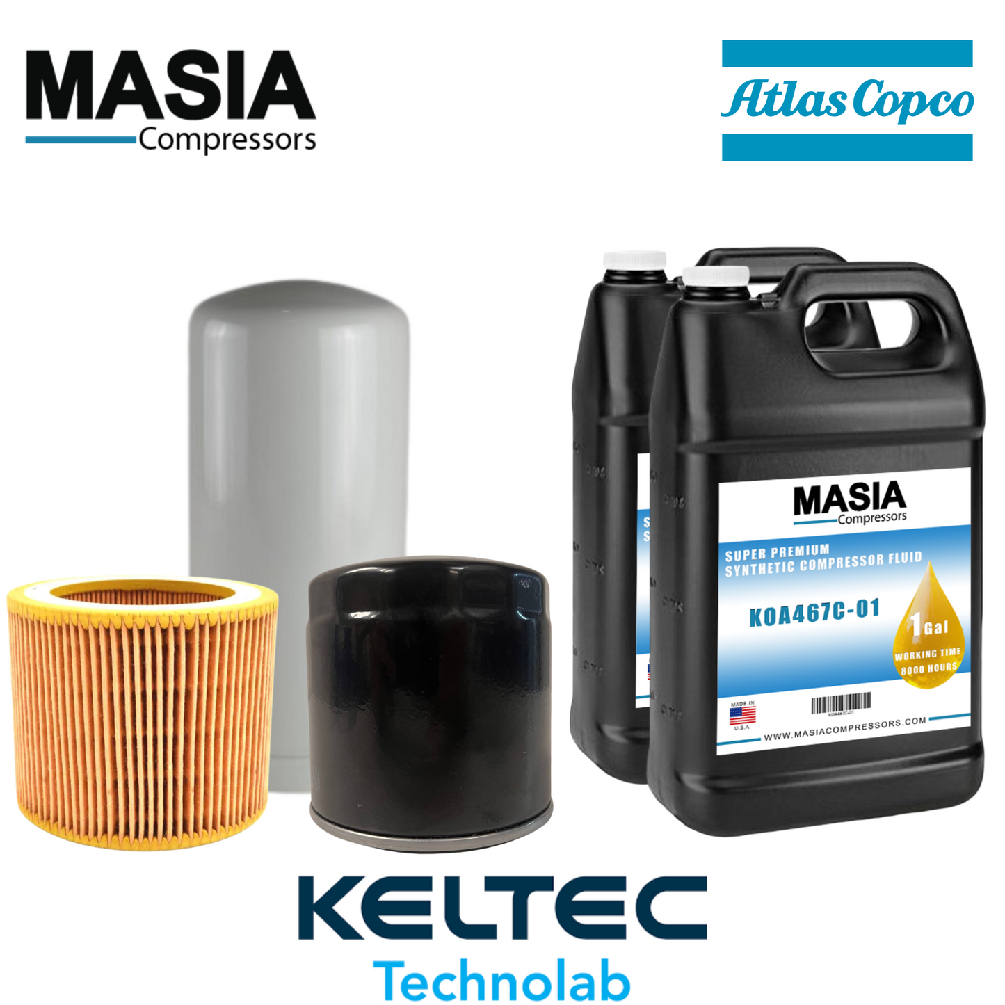 GA-5 thru GA-11 FF Atlas Copco Service Kit: Filter Kit and Lubricant (2 Gallons)